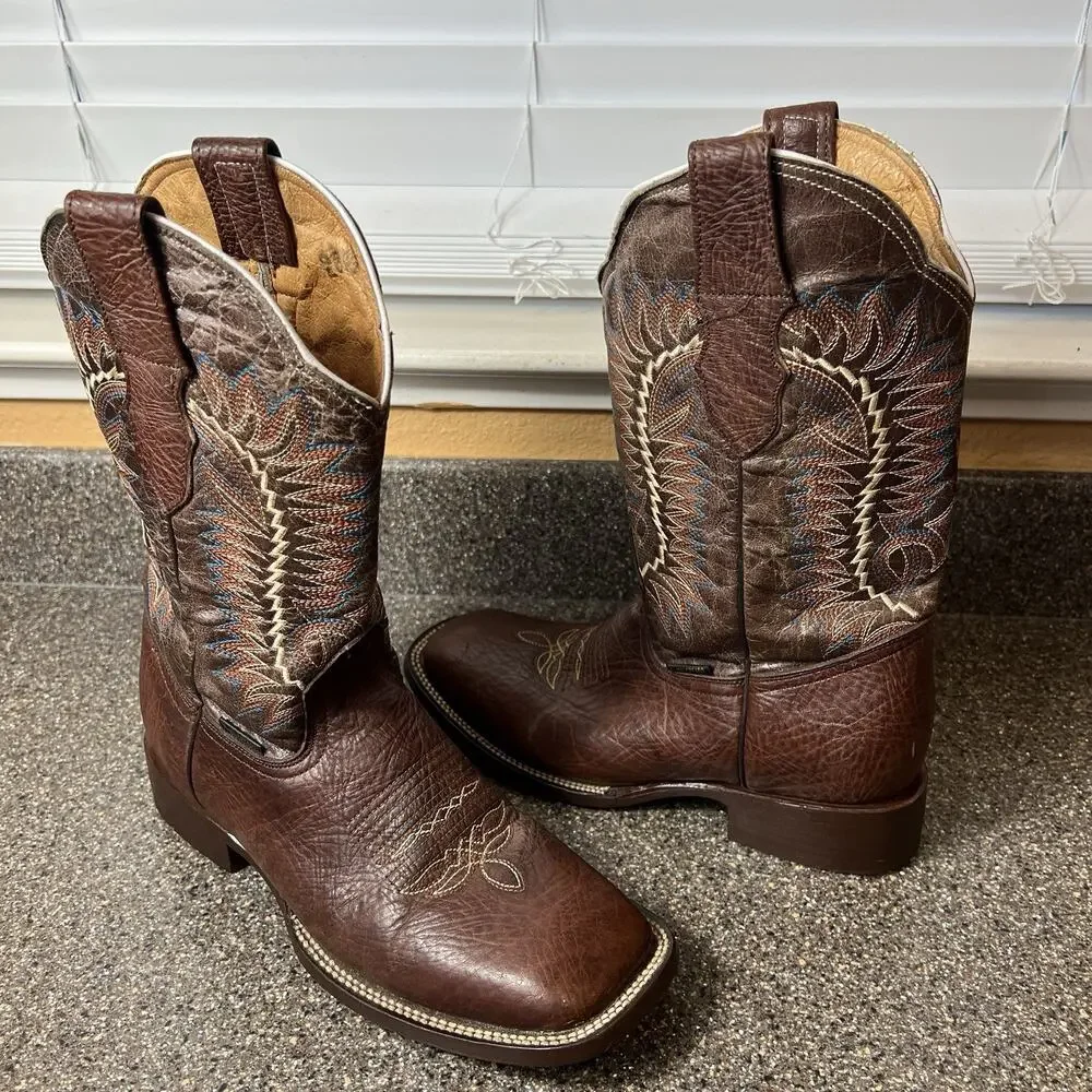 El Malcreado Brown Indie Embroidered Cowboy Boots Men Sz MEX 28 US 10 Square Toe